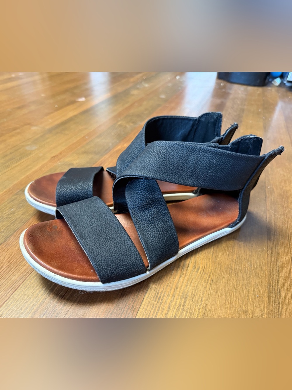 MIA Black Strappy Women's Sandals with Brown Footbed